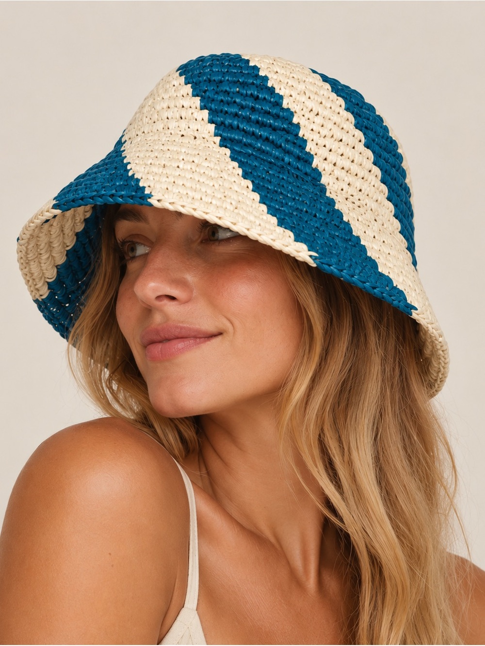 Sunshine Tienda Swirl Stripe Raffia Bucket Sun Hat One Size